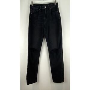 American Eagle Black Distressed High Waist Straight Leg Jean Size 24X27 (1074)